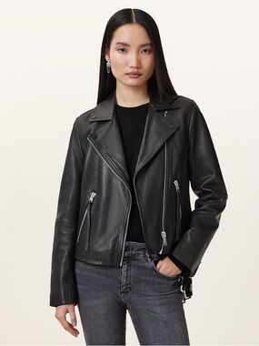 AllSaints Dalby Slim Fit Leather Biker Jacket - Black